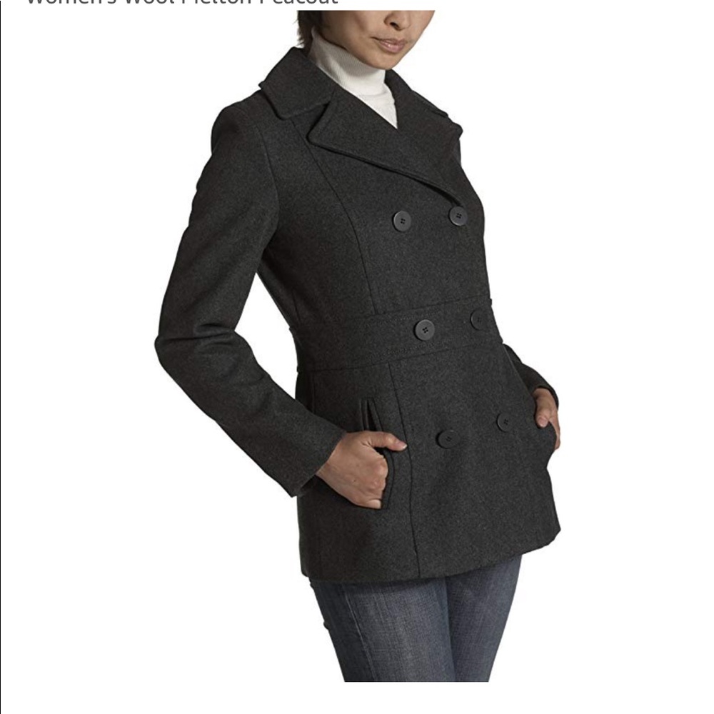 Kenneth Cole Reaction Wool Blend Melton Pea Coat - Picture 1 of 8